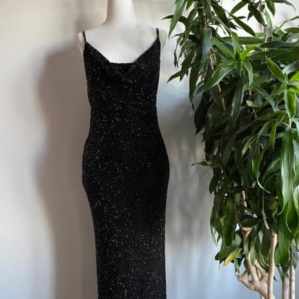 Marina Black Beaded Long Gown